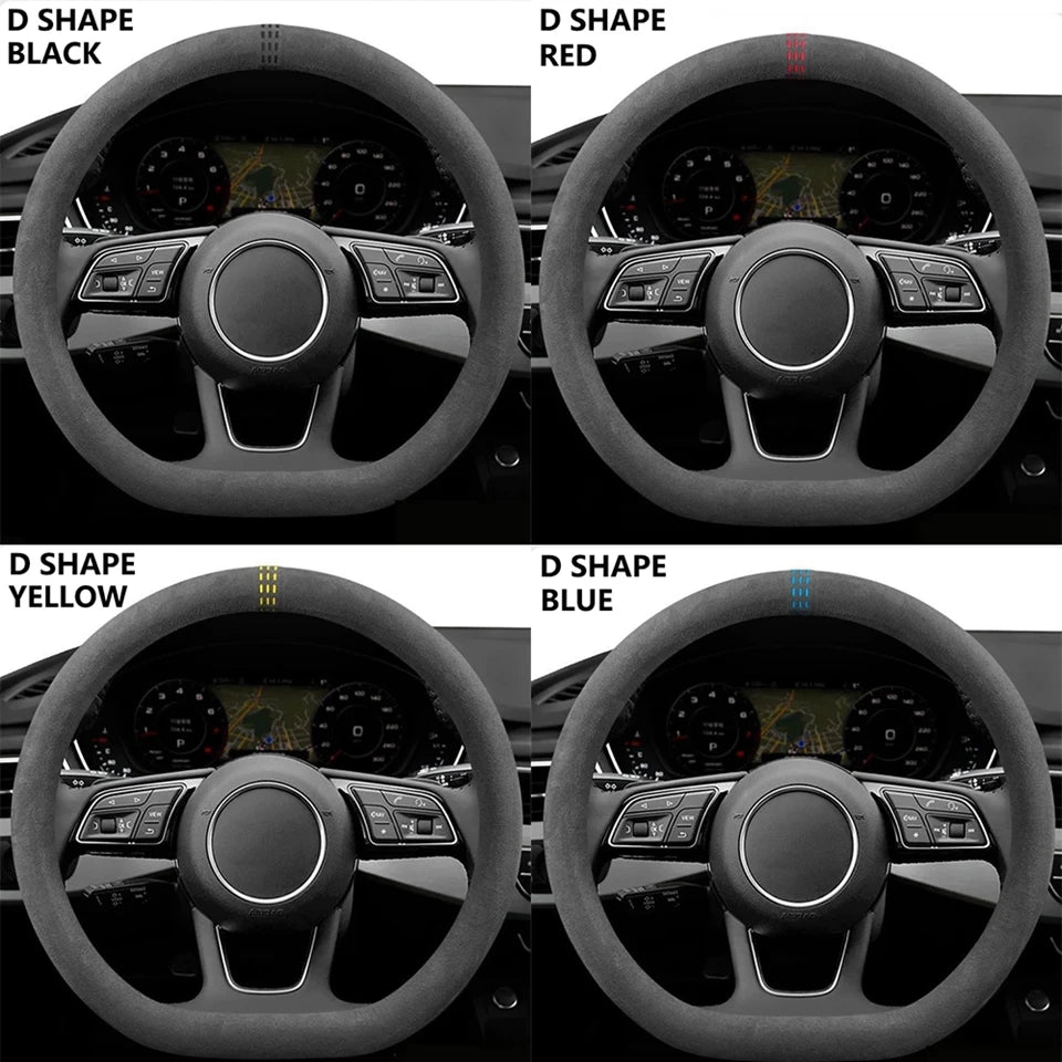 Universal Car Steering Wheel Cover Cowhide Suede Breathable 37-38cm Wrap Non-Slip Wear-Resistant Car Accessory