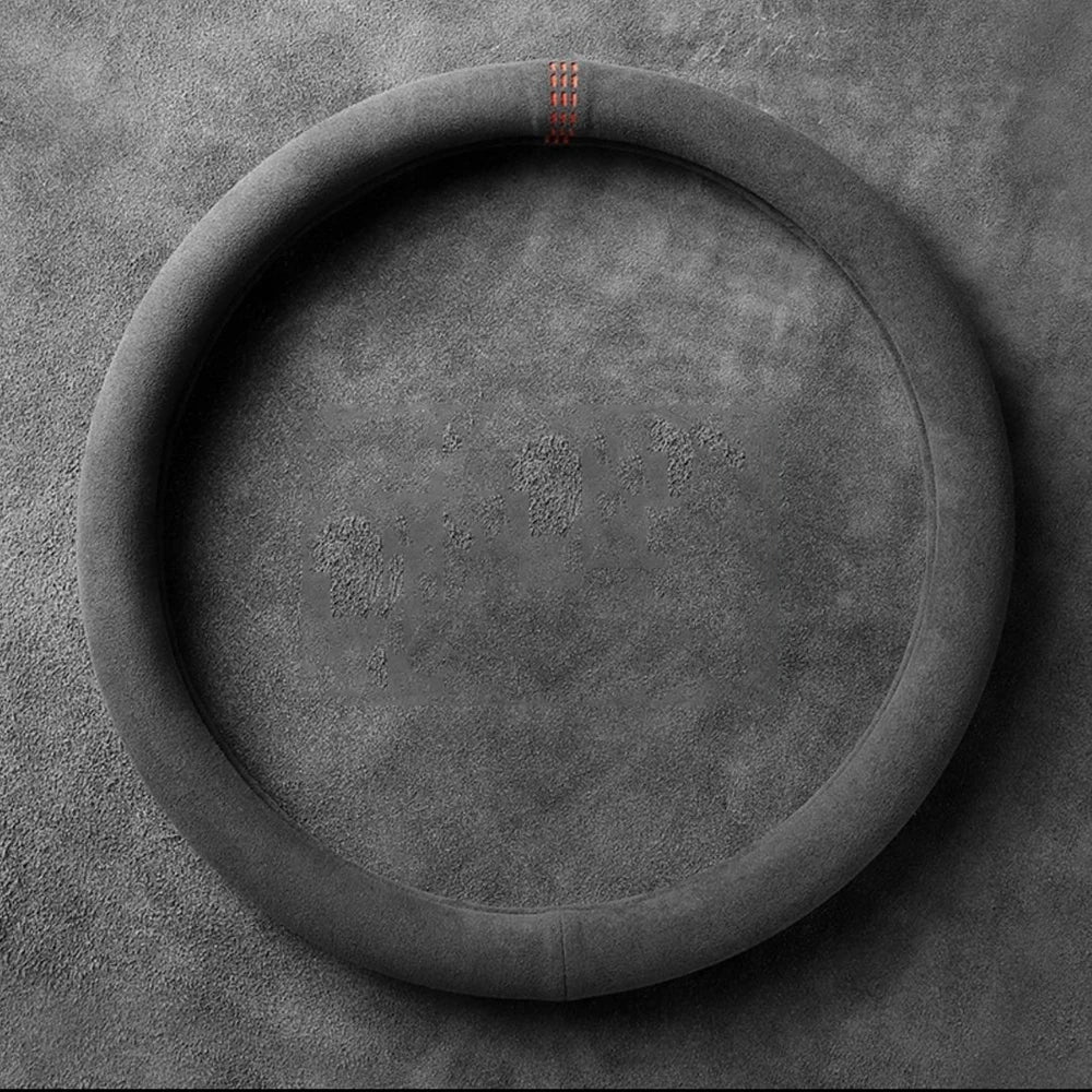 Universal Car Steering Wheel Cover Cowhide Suede Breathable 37-38cm Wrap Non-Slip Wear-Resistant Car Accessory