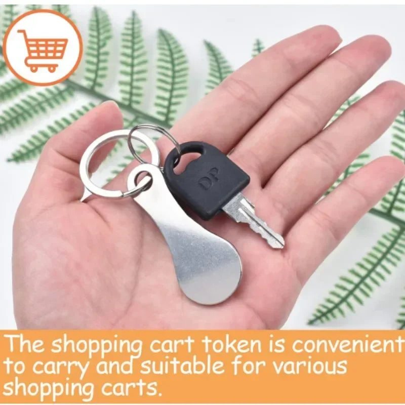 Stainless Steel Portable Trolley Cart Keychain with Token And Coin Holder Removable Shopping Keyring for Women Fashionable Keychains