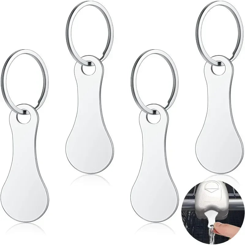 Stainless Steel Portable Trolley Cart Keychain with Token And Coin Holder Removable Shopping Keyring for Women Fashionable Keychains