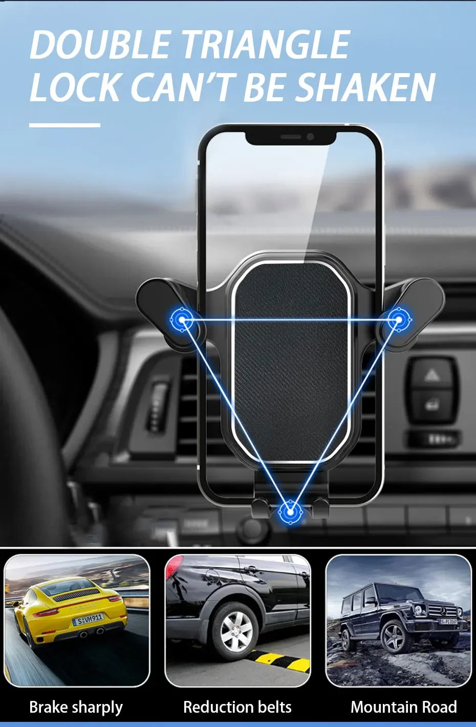 New Air Vent Gravity Car Phone Holder Lock Extension Clip Mount Stand GPS Support Anti-drop Auto Mobile Phone Holder Stand