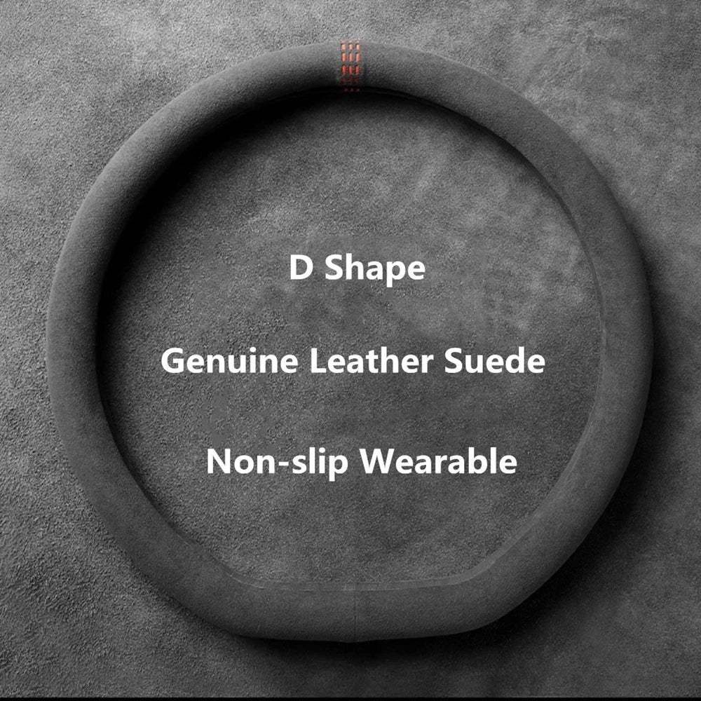 Universal Car Steering Wheel Cover Cowhide Suede Breathable 37-38cm Wrap Non-Slip Wear-Resistant Car Accessory