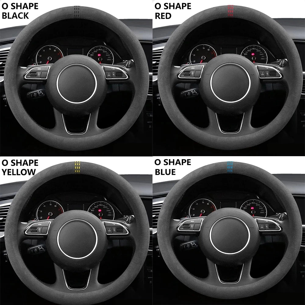 Universal Car Steering Wheel Cover Cowhide Suede Breathable 37-38cm Wrap Non-Slip Wear-Resistant Car Accessory