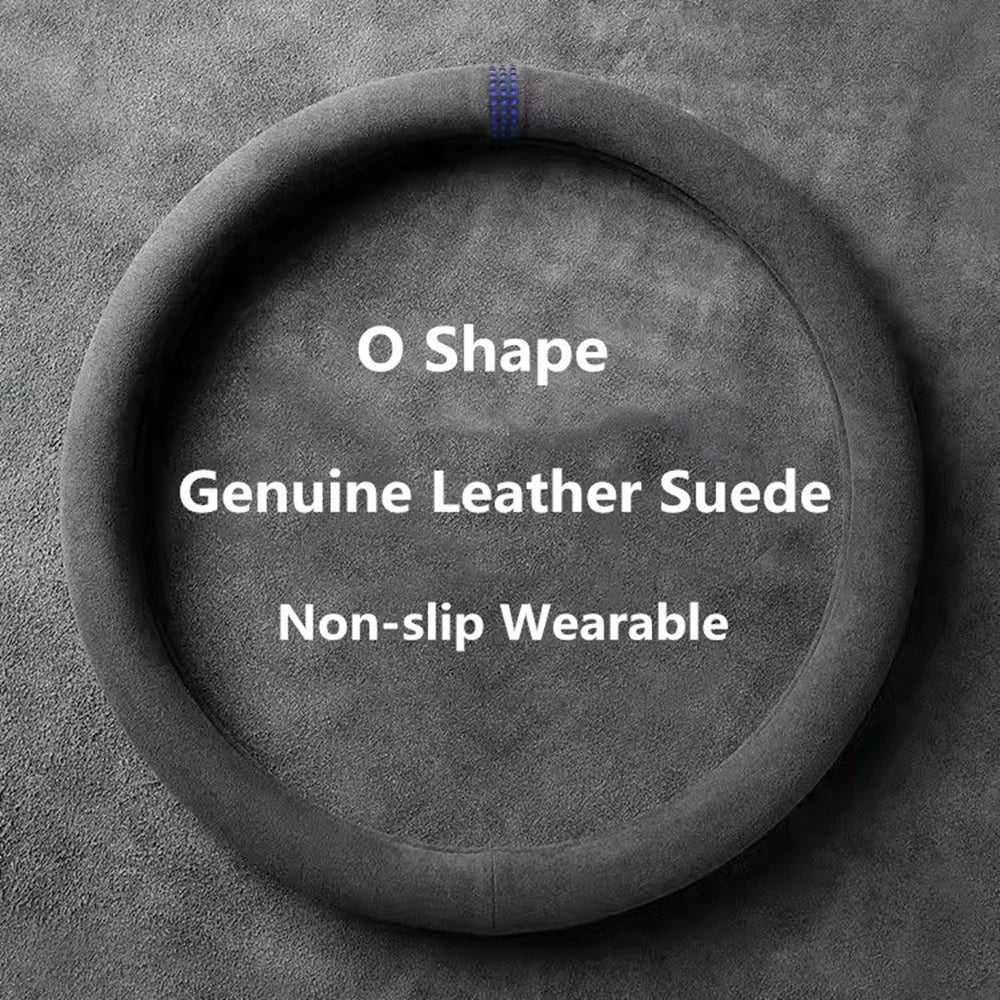 Universal Car Steering Wheel Cover Cowhide Suede Breathable 37-38cm Wrap Non-Slip Wear-Resistant Car Accessory