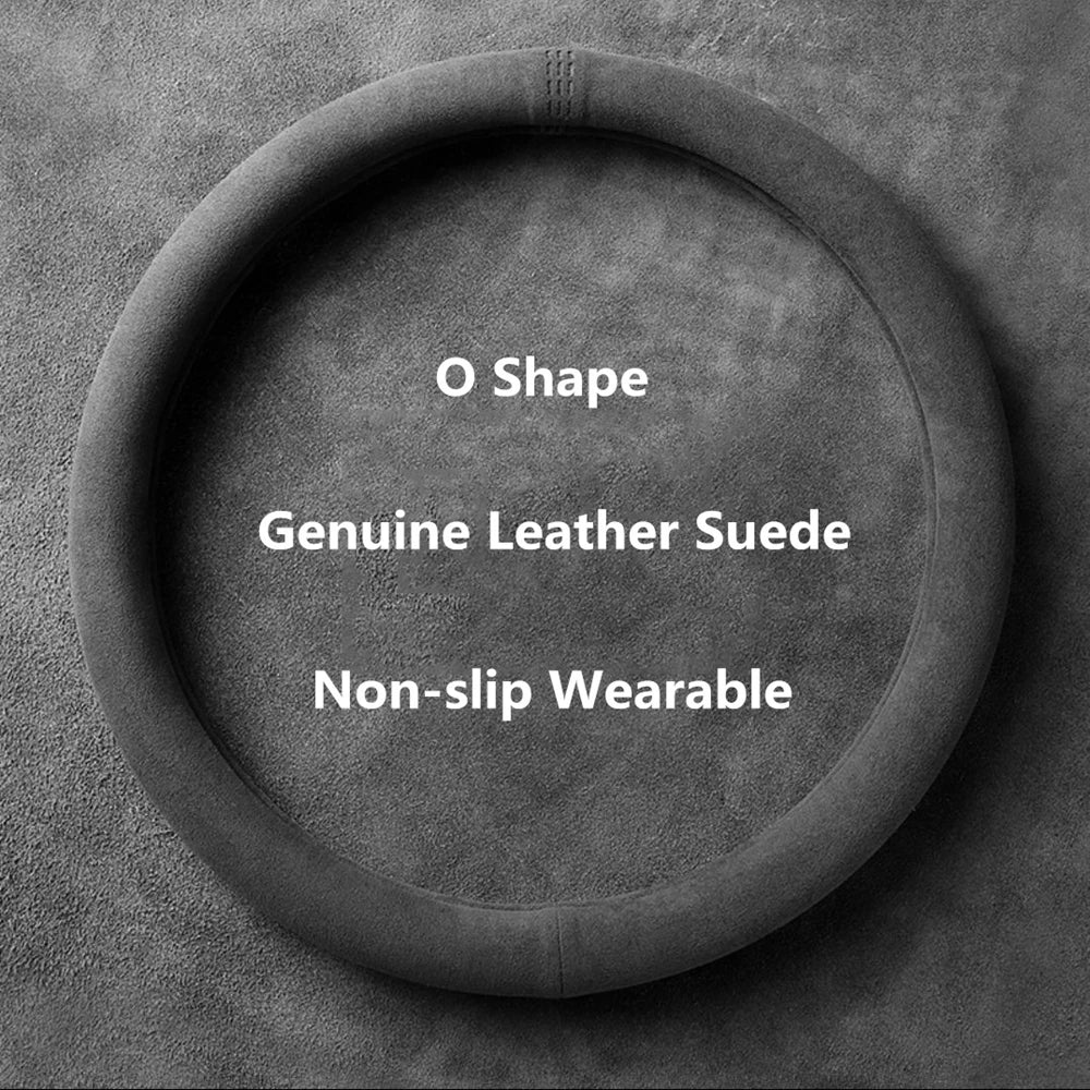 Universal Car Steering Wheel Cover Cowhide Suede Breathable 37-38cm Wrap Non-Slip Wear-Resistant Car Accessory