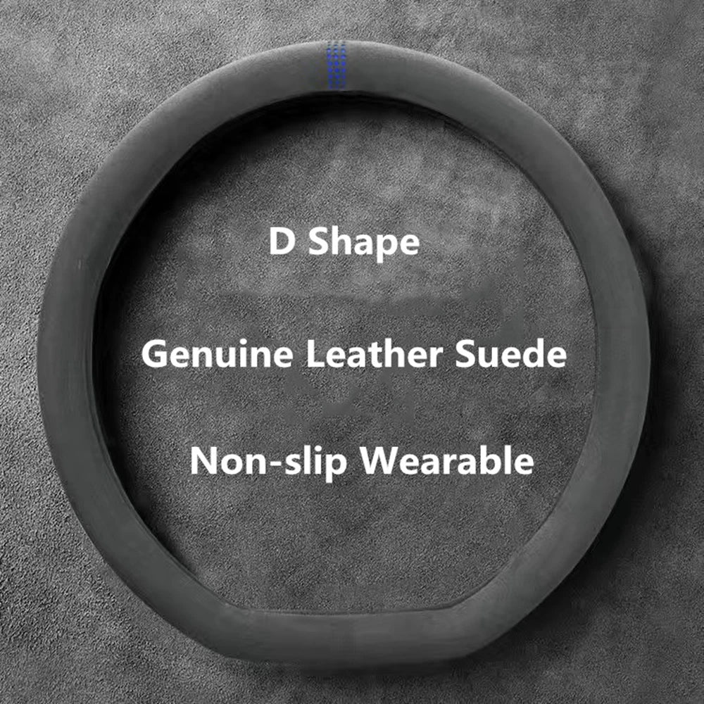 Universal Car Steering Wheel Cover Cowhide Suede Breathable 37-38cm Wrap Non-Slip Wear-Resistant Car Accessory