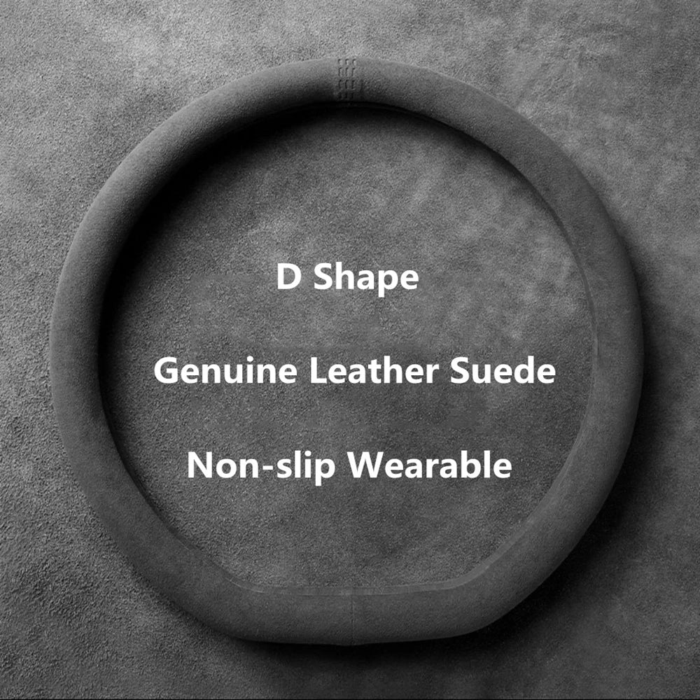 Universal Car Steering Wheel Cover Cowhide Suede Breathable 37-38cm Wrap Non-Slip Wear-Resistant Car Accessory