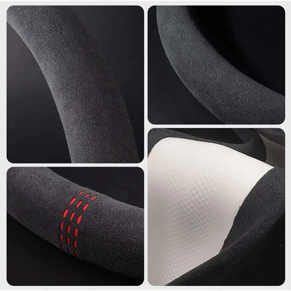 Universal Car Steering Wheel Cover Cowhide Suede Breathable 37-38cm Wrap Non-Slip Wear-Resistant Car Accessory