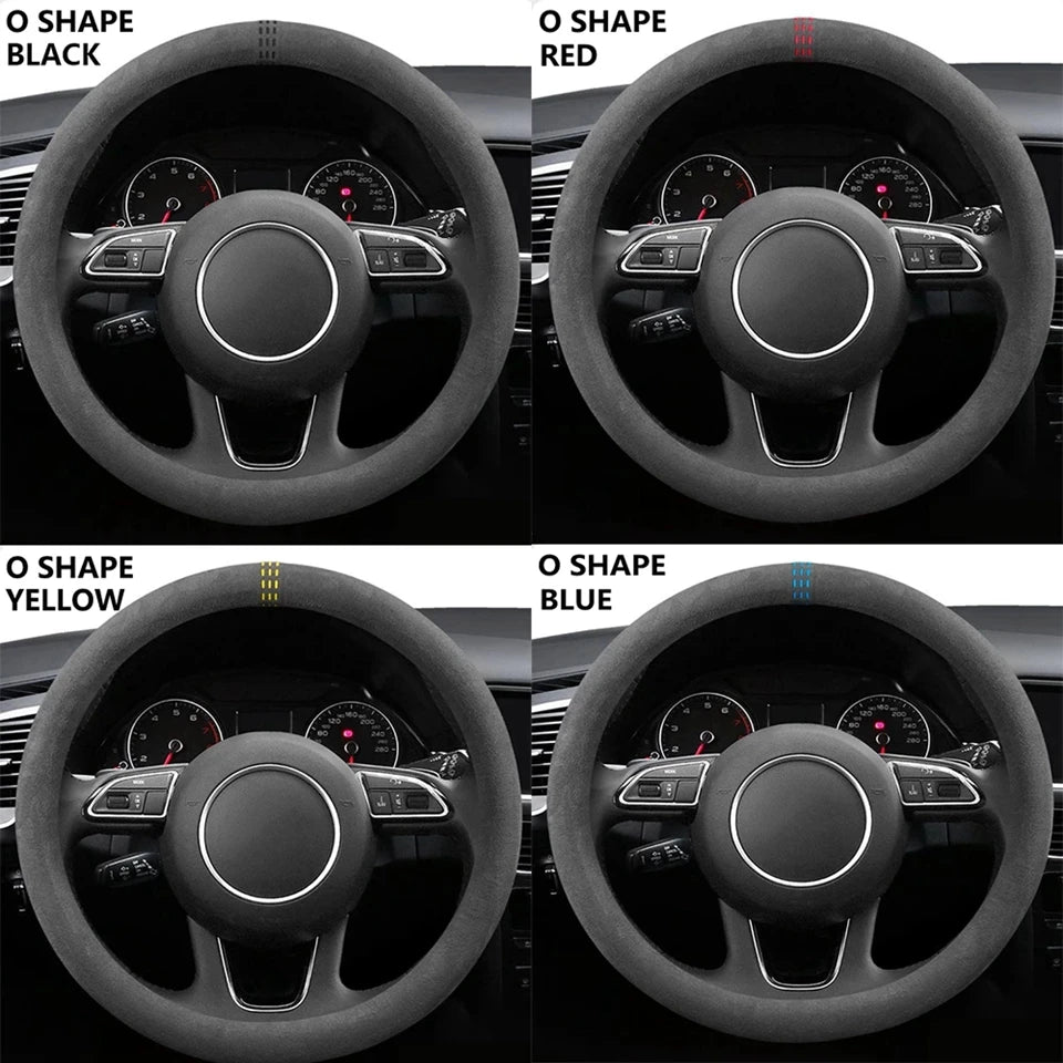 Universal Car Steering Wheel Cover Cowhide Suede Breathable 37-38cm Wrap Non-Slip Wear-Resistant Car Accessory