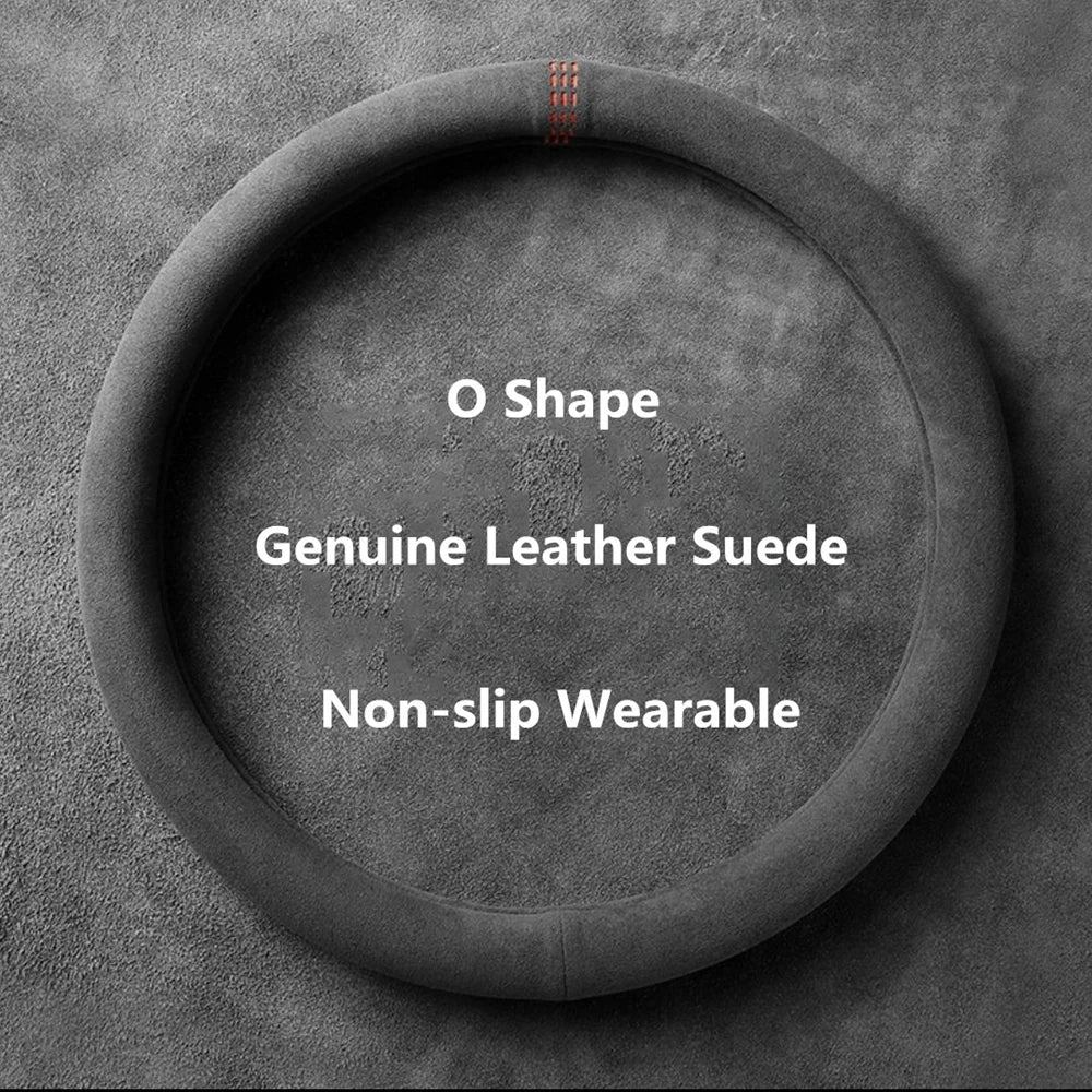 Universal Car Steering Wheel Cover Cowhide Suede Breathable 37-38cm Wrap Non-Slip Wear-Resistant Car Accessory